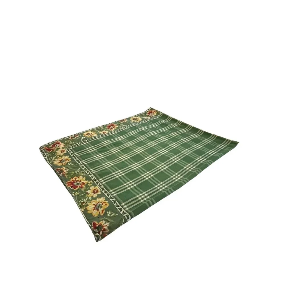 Williams Sonoma Green Plaid Floral Border Tablecloth Provence French Country Cot